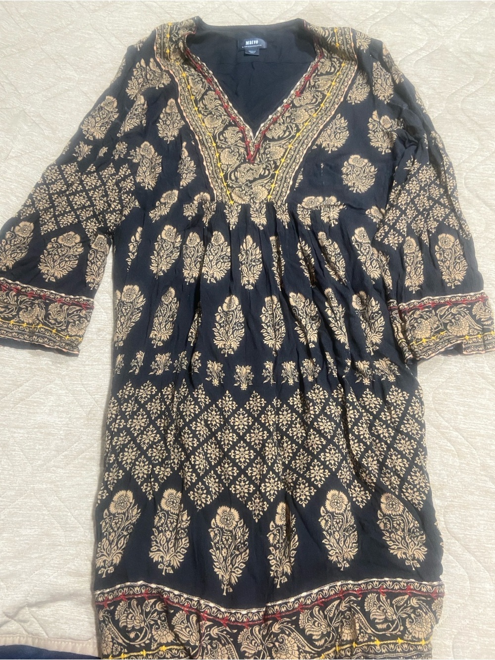 Anthropologie Maeve Black Dresswith Gold Embroidery - Picture 9 of 10